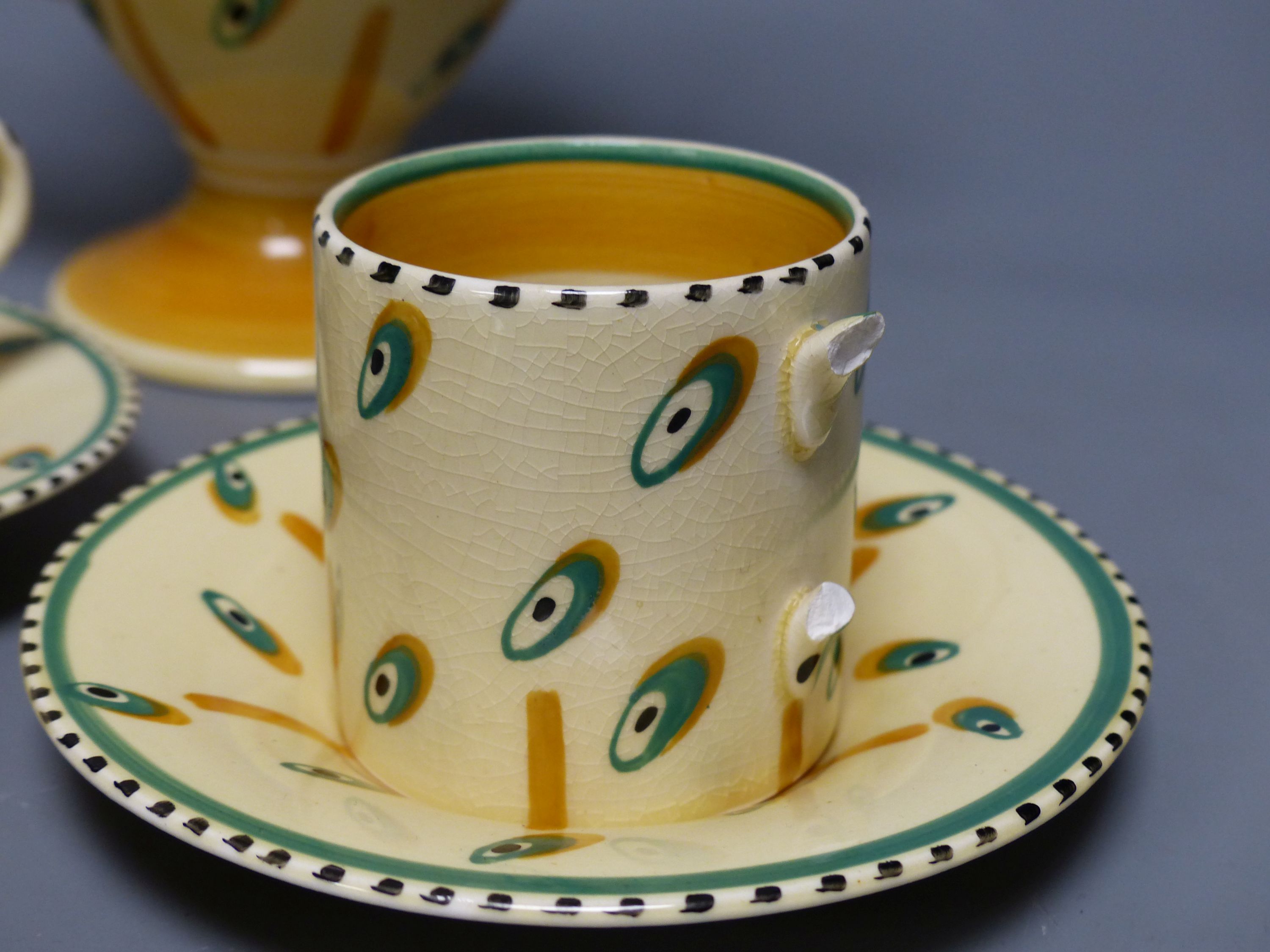 A rare 1930s Susie Cooper coffee set, pattern E283, triangular Susie Cooper Productions mark